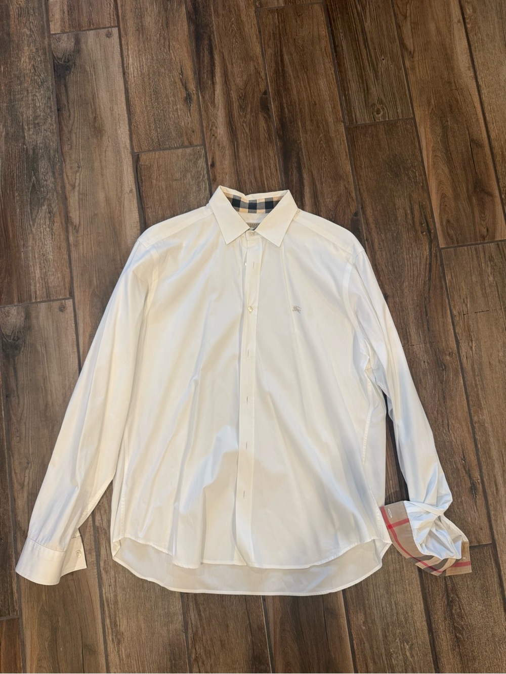 Burberry White Long-Sleeve Dress Shirt with Signature Check Trim